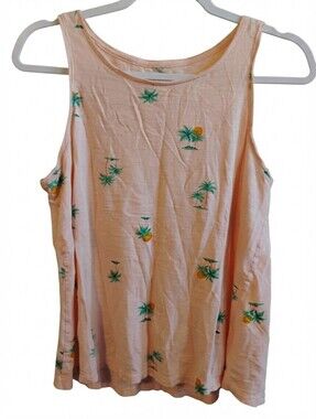 Women's Old Navy Peach Tank Top with Palm Tree & Pineapple Print Size Small
